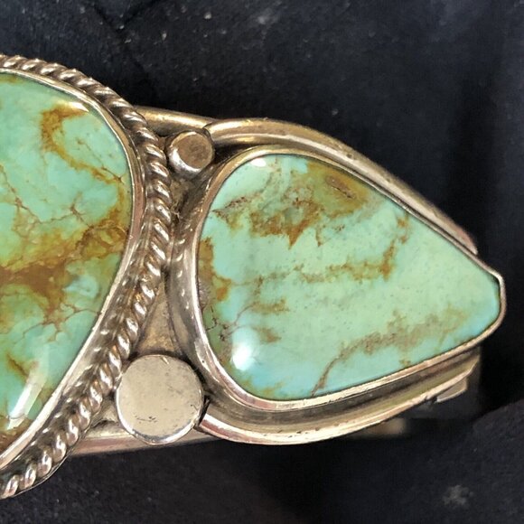 VINTAGE NAVAJO SILVER 3 TURQUOISE CUFF BRACELET - Picture 15 of 16